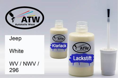 Jeep, White, WV / NWV / 296: 20ml Lackstift + 20ml Klarlack - Set, von ATW Autoteile West.